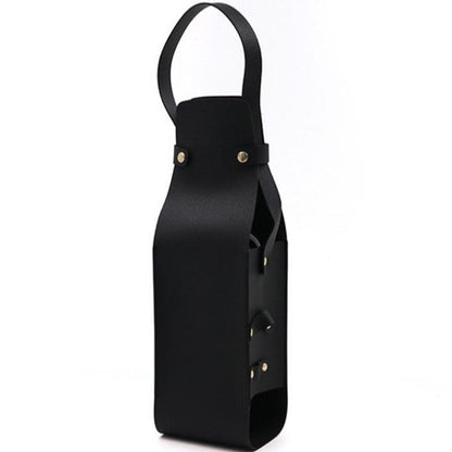 Single Bottle Wine Riveted Carrier, Handmade from Leather, for Wedding, Birthday, Party and Holiday - black V1192-AZ-W-9116