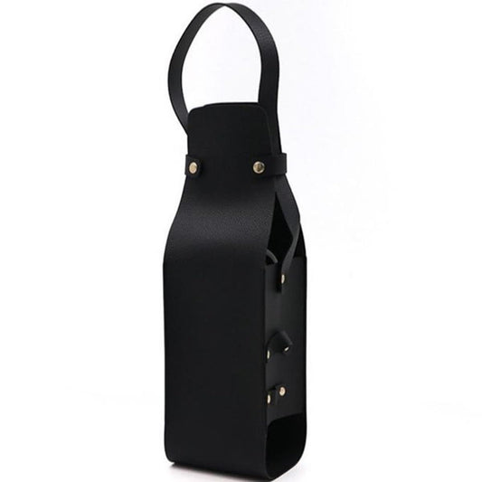 Single Bottle Wine Riveted Carrier, Handmade from Leather, for Wedding, Birthday, Party and Holiday - black V1192-AZ-W-9116