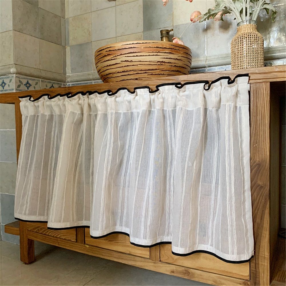 Kitchen Curtains for Small Window,Cafe Curtains 59 Inch Length,Striped Kitchen Pinch Pleat Curtain for Half V1192-AZ-W-9120