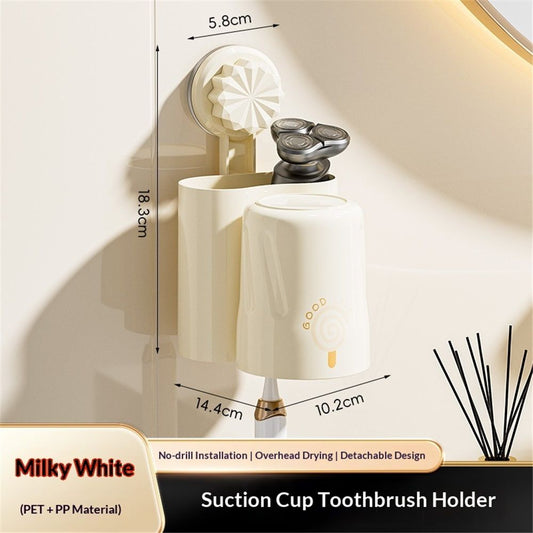 Wall-Mounted Toothbrush and Toothpaste Holder - Self-Draining Design, Easy Installation, Space-Saving, milky V1192-AZ-W-9124