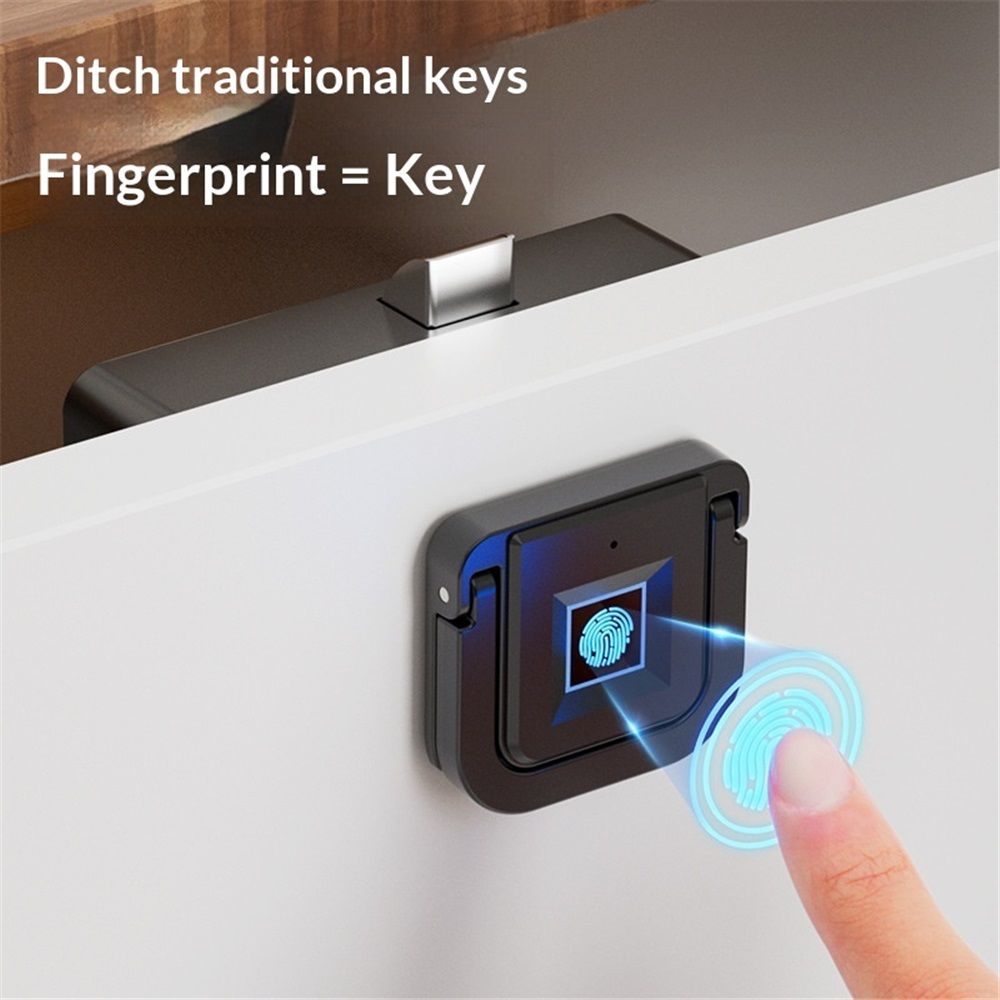 Mini Fingerprint Lock,Smart Electric Drawer Cabinet Lock,360 degrees Fingerprint Recognition,USB V1192-AZ-W-9127