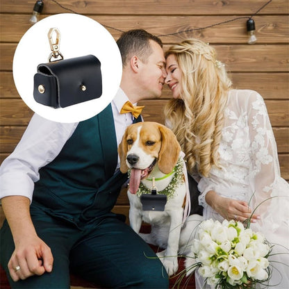 2 pack Black Dog Ring Bearer Pillow - Leather Wedding Ring Holder for Pet Collar - Engagement Proposal V1192-AZ-W-9141