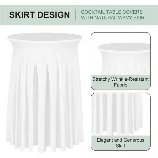 Cocktail Table Covers - 31"x 43" White Cocktail Table Tablecloth with Natural Wavy Round Skirt for Bar V1192-AZ-W-9150