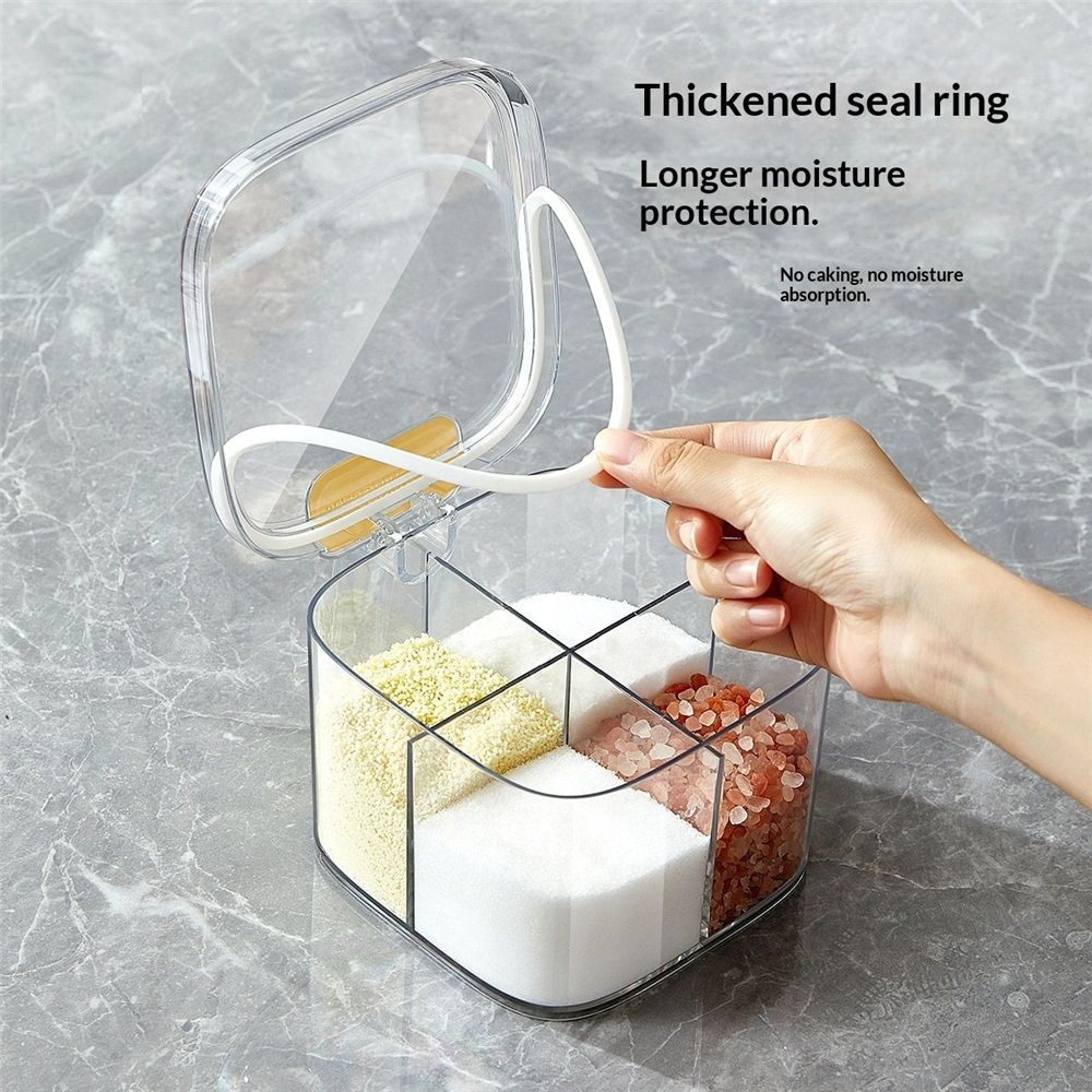 Clear Box, 4-Compartment Sealed Container Set with Lid,Plastic Kitchen Condiment Jars to Store Salt, Pepper, V1192-AZ-W-9154