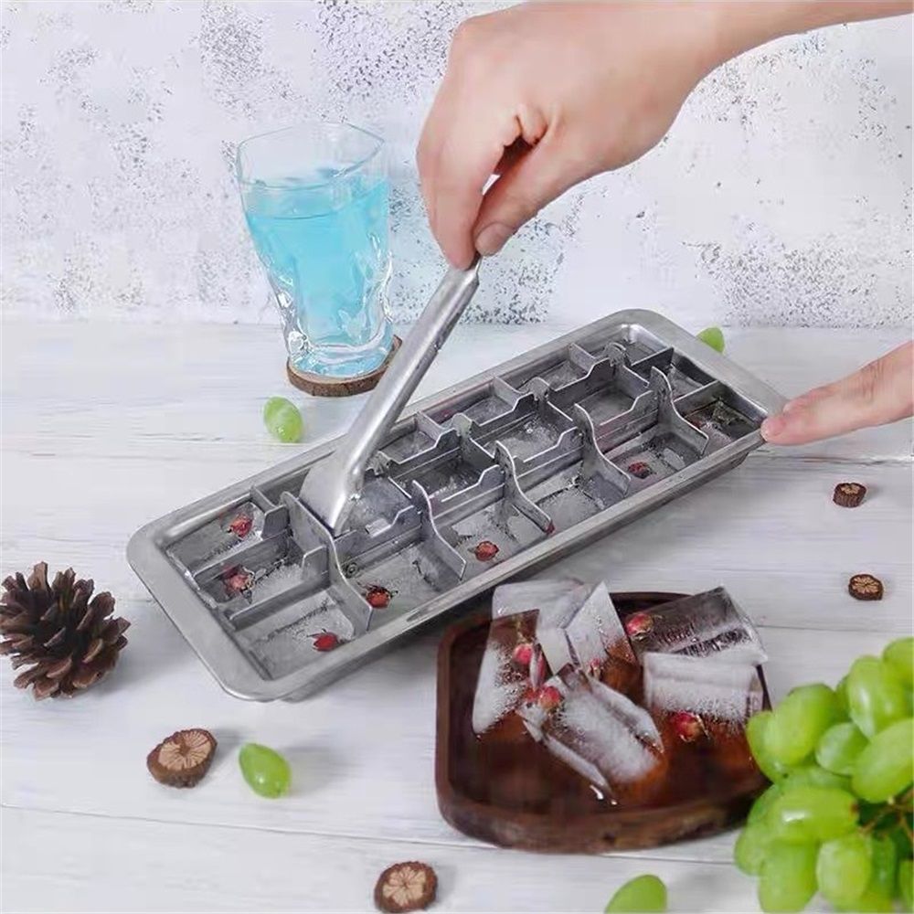 Stainless Steel Ice Cube Maker Tray,Lever Style Ice Cube Mold Quick To Making 18 Ice Cubes, Stainless V1192-AZ-W-9157