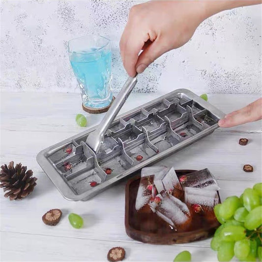 Stainless Steel Ice Cube Maker Tray,Lever Style Ice Cube Mold Quick To Making 18 Ice Cubes, Stainless V1192-AZ-W-9157