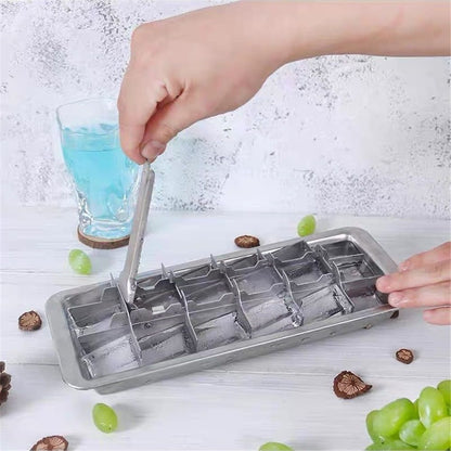 Stainless Steel Ice Cube Maker Tray,Lever Style Ice Cube Mold Quick To Making 18 Ice Cubes, Stainless V1192-AZ-W-9157