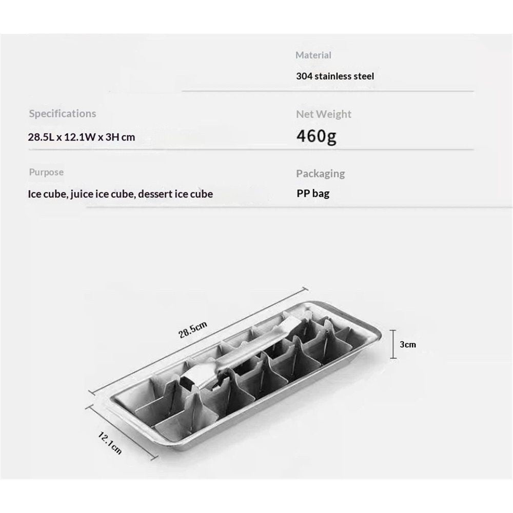 Stainless Steel Ice Cube Maker Tray,Lever Style Ice Cube Mold Quick To Making 18 Ice Cubes, Stainless V1192-AZ-W-9157