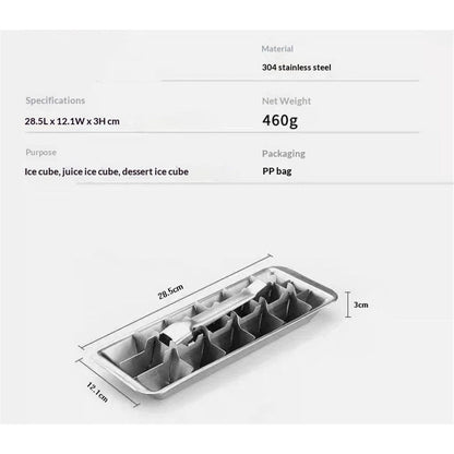 Stainless Steel Ice Cube Maker Tray,Lever Style Ice Cube Mold Quick To Making 18 Ice Cubes, Stainless V1192-AZ-W-9157