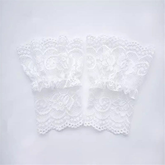 2 pairs Women's Short Lace Gloves Fingerless for Driving Wedding Wrist Length Bridal Prom Gloves(white) V1192-AZ-W-9158