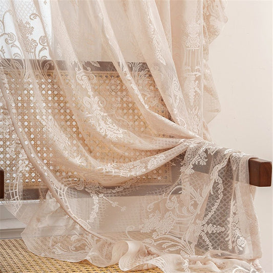 Lace Curtains 86 Inches Long Country Rustic Sheer Curtains for Living Room Bedroom Autumn Drapes Rod Pocket V1192-AZ-W-9165