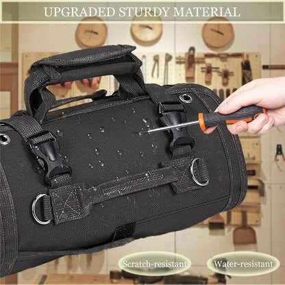 Roll Up Tool Bag, Portable Folding Tool Roll with Detachable Pouch, Heavy Duty Motorcycle Tool Storage V1192-AZ-W-9166