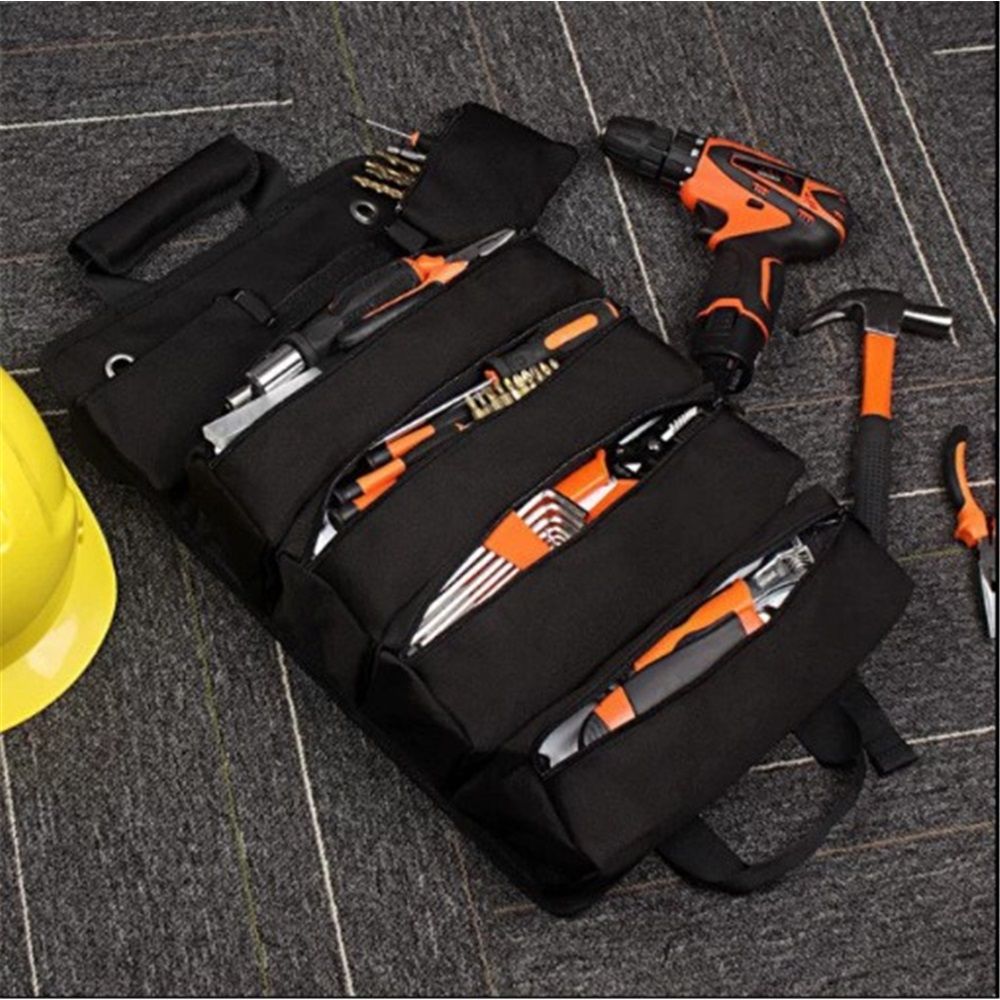Roll Up Tool Bag, Portable Folding Tool Roll with Detachable Pouch, Heavy Duty Motorcycle Tool Storage V1192-AZ-W-9166
