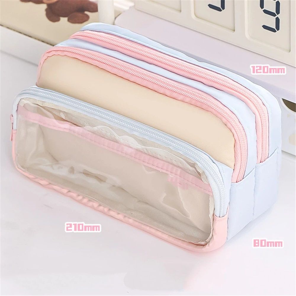 4-Layer Transparent Large Capacity Pencil Case - Aesthetic Style Makeup & Supplies Organizer Pouch (Pink blue) V1192-AZ-W-9169