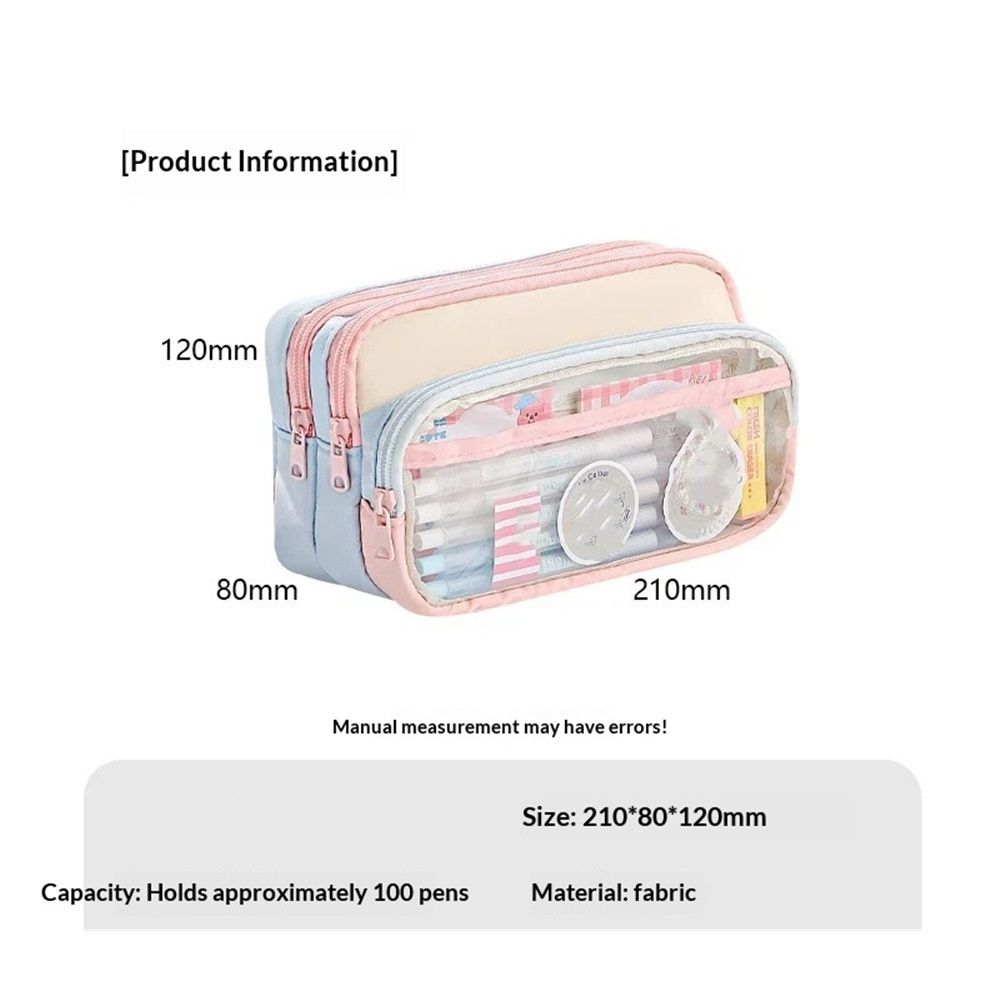 4-Layer Transparent Large Capacity Pencil Case - Aesthetic Style Makeup & Supplies Organizer Pouch (Pink blue) V1192-AZ-W-9169
