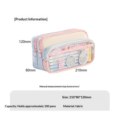 4-Layer Transparent Large Capacity Pencil Case - Aesthetic Style Makeup & Supplies Organizer Pouch (Pink blue) V1192-AZ-W-9169