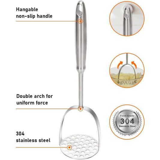 Potato Masher, Dual Arc for Easy, Labor-Saving Mashing, 304 Stainless Steel, Sturdy and Durable One-Piece V1192-AZ-W-9172