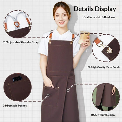 Apron Split Leg,Cross Back Chef Apron with Pockets,Painting Apron with Adjustable Straps for V1192-AZ-W-9179
