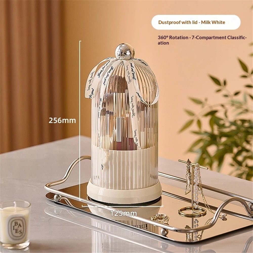 Makeup Brush Holder with Lid Cosmetic Tools Organizer 360 Rotating Waterproof Dustproof Makeup Brushes V1192-AZ-W-9180