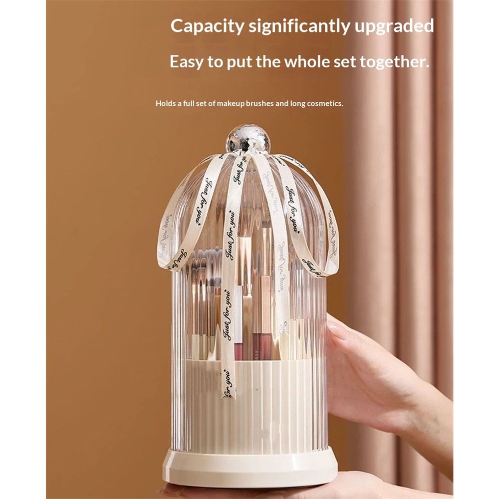 Makeup Brush Holder with Lid Cosmetic Tools Organizer 360 Rotating Waterproof Dustproof Makeup Brushes V1192-AZ-W-9180