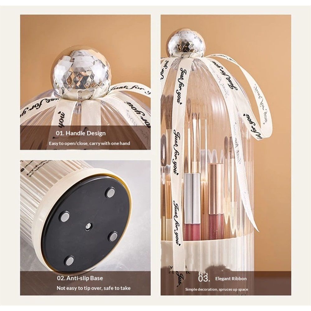 Makeup Brush Holder with Lid Cosmetic Tools Organizer 360 Rotating Waterproof Dustproof Makeup Brushes V1192-AZ-W-9180