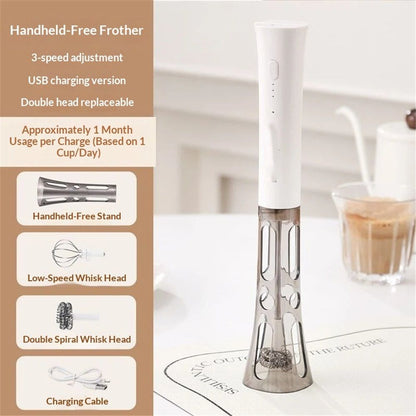 Rechargeable Milk Frother Handheld - Powerful Speed Motor, - Drink Mixer for Latte, Cappuccino, Matcha & V1192-AZ-W-9190