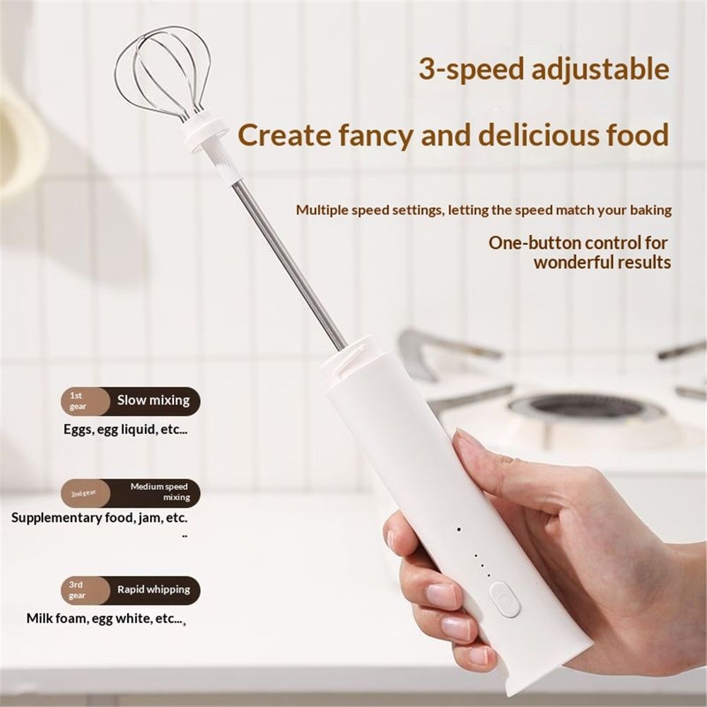 Rechargeable Milk Frother Handheld - Powerful Speed Motor, - Drink Mixer for Latte, Cappuccino, Matcha & V1192-AZ-W-9190