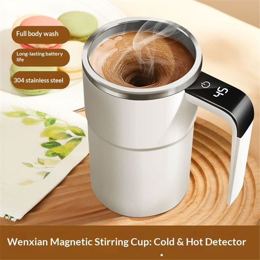 Automatic Magnetic Stirring Coffee Mug with Temperature Display, Rechargeable Self Mixing Cup for Milk Tea, V1192-AZ-W-9195