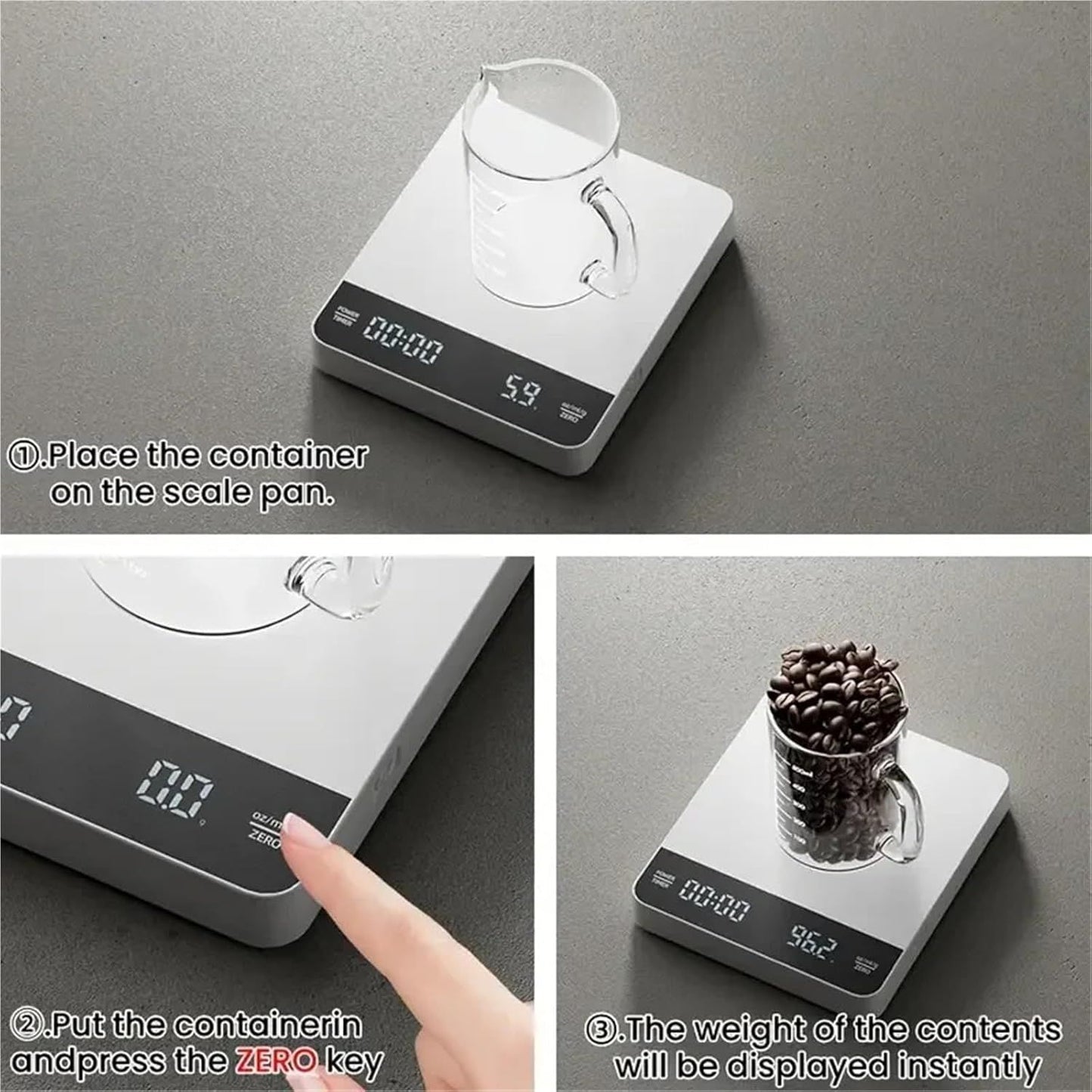 Mini Coffee Scale with Timer,Rechargeable Espresso Scale,3kg/0.1g Precision Scale for Espresso&Pour-Over V1192-AZ-W-9212