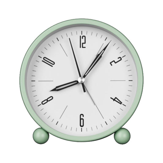 Nightlight Alarm Clock 4.5" Round Silent Alarm Clock Bedside Desk Non-Ticking Travel Clock Battery Operated V1192-AZ-W-9213