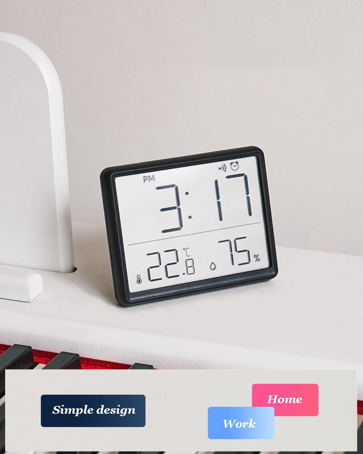 Smart Digital Alarm Clock, w/Magnetic Attraction, Indoor Temperature Humidity, HD Screen Hour Date, Battery V1192-AZ-W-9216