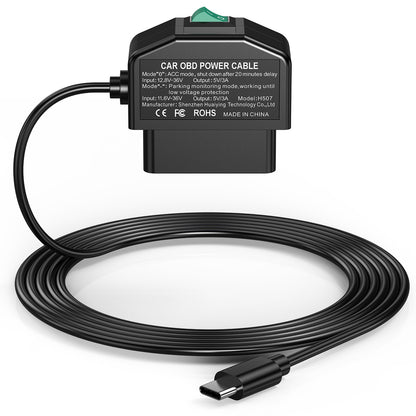 OBD Car Dash Cam Monitoring Cable - 12V/24V Hardwire Power Cable for Dash Cameras V1192-D16