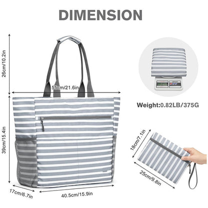 Gray Striped Beach Bag - Spacious Lightweight Tote for Travel, Pool & Vacation English Description: V1192-D41