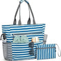 Blue Striped Beach Bag - Spacious Lightweight Tote for Travel, Pool & Summer Getaways V1192-D49