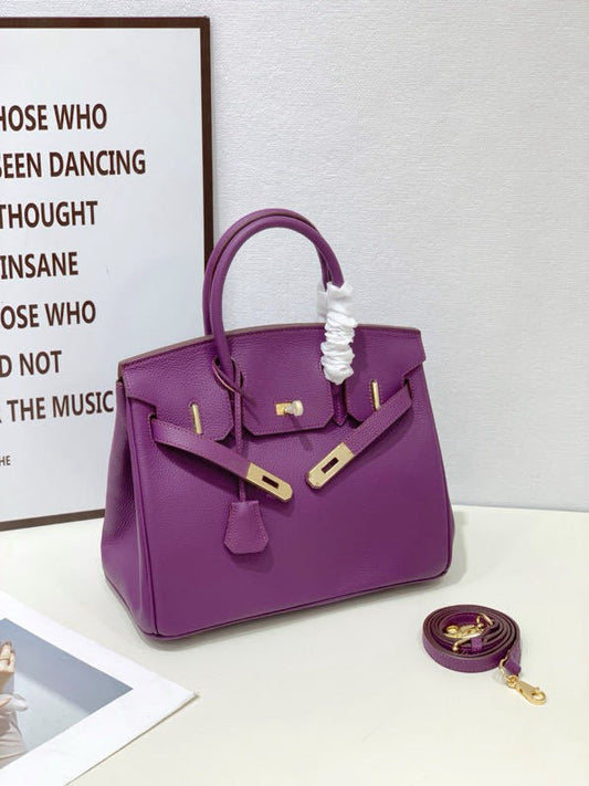 2025 - Euro-american Elegant Lychee Leather Shoulder Bag- Birkin 30- Color Purple V1192-D63