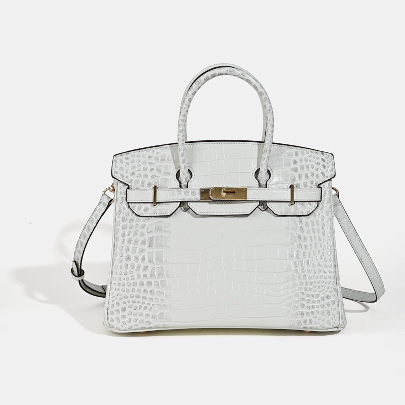 2025- Euro-american Elegant Crocodile Leather Handbag Bag - Birkin 30,white ,palladium Hardware V1192-D64