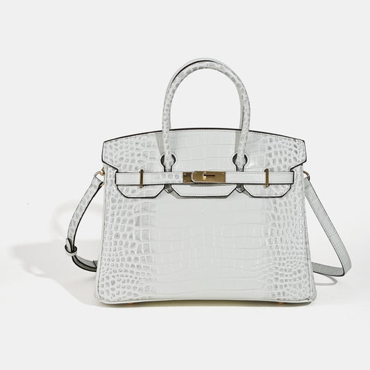 2025- Euro-american Elegant Crocodile Leather Handbag Bag - Birkin 30,white ,palladium Hardware V1192-D64