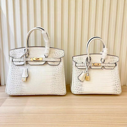 2025- Euro-american Elegant Crocodile Leather Handbag Bag - Birkin 30,white ,palladium Hardware V1192-D64