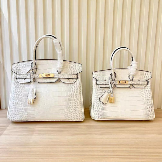 2025- Euro-american Elegant Crocodile Leather Handbag Bag - Birkin 30,white ,palladium Hardware V1192-D64