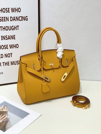 2025 - Euro-american Elegant Lychee Leather Shoulder Bag- Birkin 35-lemon Yellow V1192-D68