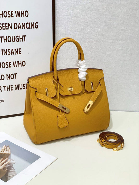 2025 - Euro-american Elegant Lychee Leather Shoulder Bag- Birkin 35-lemon Yellow V1192-D68