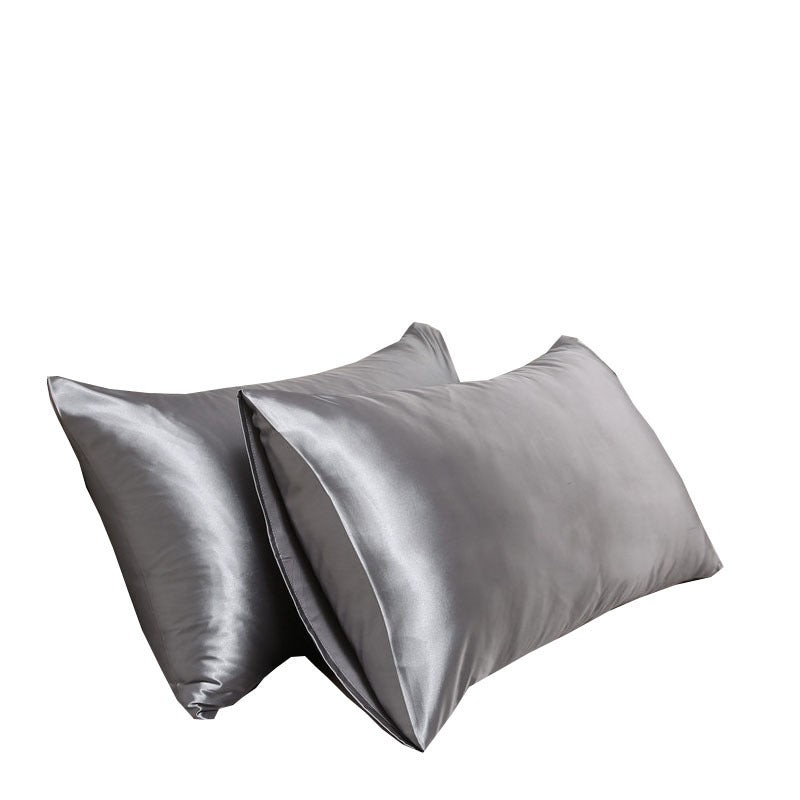A pair of solid-color silk-like pillowcase pillowcase and envelope pillow (silver) V1192-DRO-0001