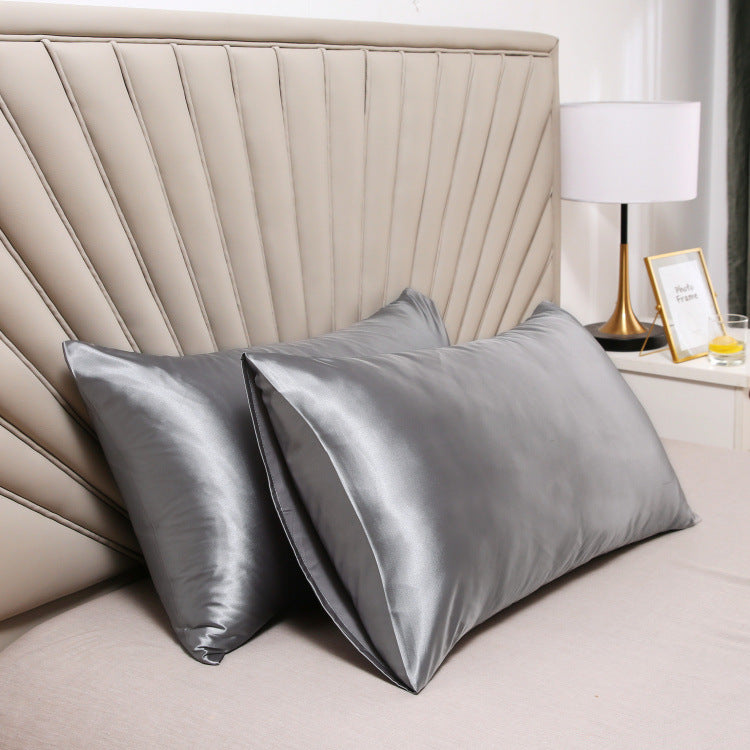 A pair of solid-color silk-like pillowcase pillowcase and envelope pillow (silver) V1192-DRO-0001