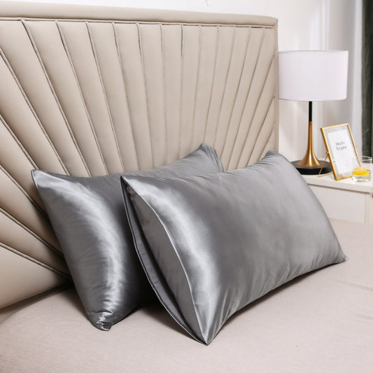 A pair of solid-color silk-like pillowcase pillowcase and envelope pillow (silver) V1192-DRO-0001