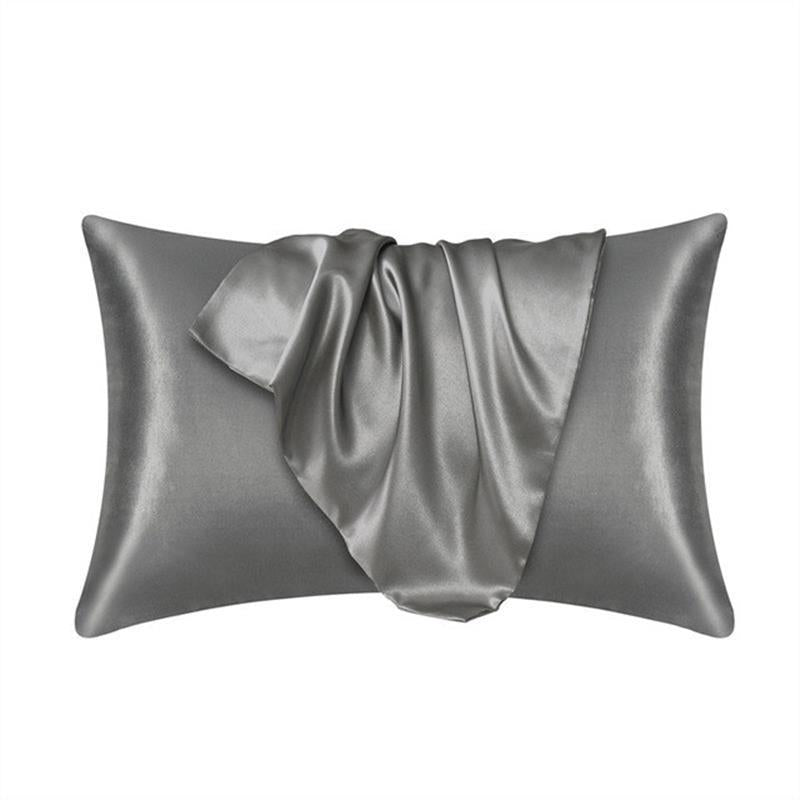 A pair of solid-color silk-like pillowcase pillowcase and envelope pillow (silver) V1192-DRO-0001
