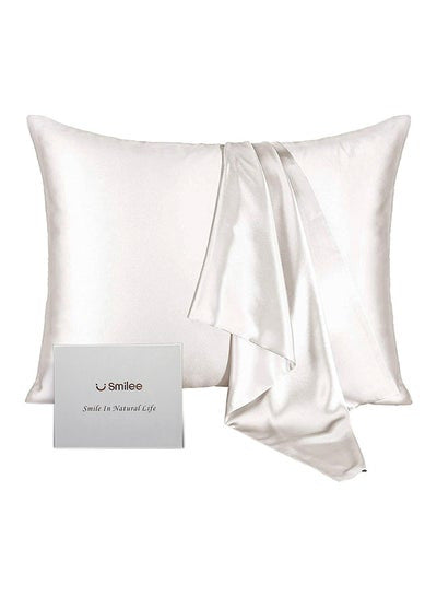 A pair of solid-color silk-like pillowcase pillowcase and envelope pillow (white) V1192-DRO-0004