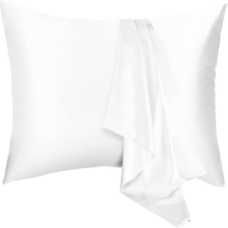A pair of solid-color silk-like pillowcase pillowcase and envelope pillow (white) V1192-DRO-0004