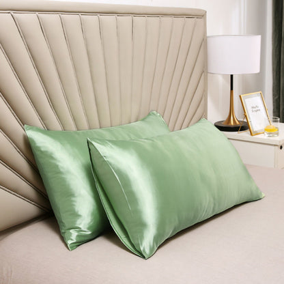 A pair of solid-color silk-like pillowcase pillowcase and envelope pillow (green) V1192-DRO-0013