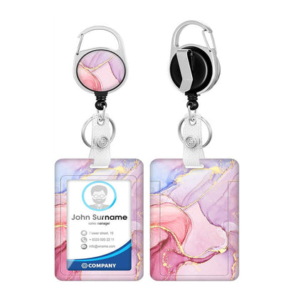 1pc card holder, pink marble-patterned tag, badge scroll, retractable easy-pull buckle, detachable lanyard V1192-DRO-0022