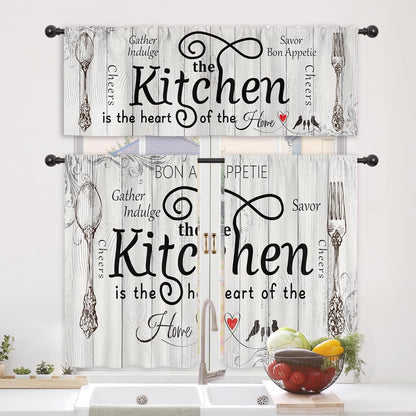 Kitchen Curtain 3-Piece Set - Gather & Savor Themed Window Drapes V1192-GMCS-1031-001